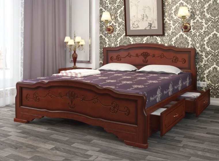Фото Кровать двуспальная Карина-6 (СМ 180х200) с выдвижными ящиками, без основания с универсальными царга от производителя Браво-мебель в Ялте по цене 23 590 ₽