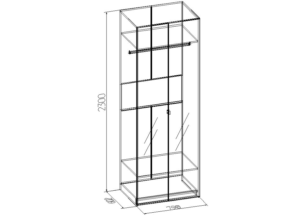 Фото Шкаф Bauhaus-8 (80) с зеркалами двухдверный от производителя Глазов в Ялте по цене 18 210 ₽