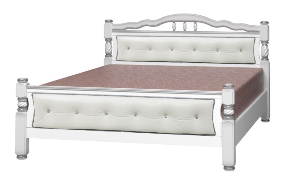 Фото Кровать двуспальная Карина-11 (СМ 140х200) с элементами светлой экокожи, без основания с универсальн от производителя Браво-мебель в Ялте по цене 22 910 ₽