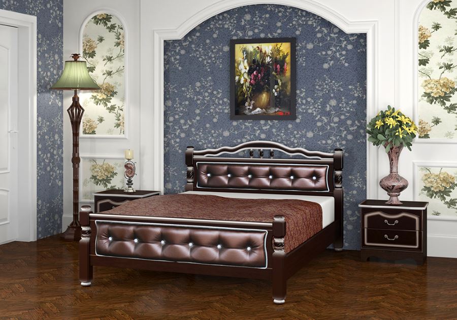 Фото Кровать двуспальная Карина-11 (СМ 160х200) с элементами экокожи, без основания с универсальными царг от производителя Браво-мебель в Ялте по цене 18 910 ₽